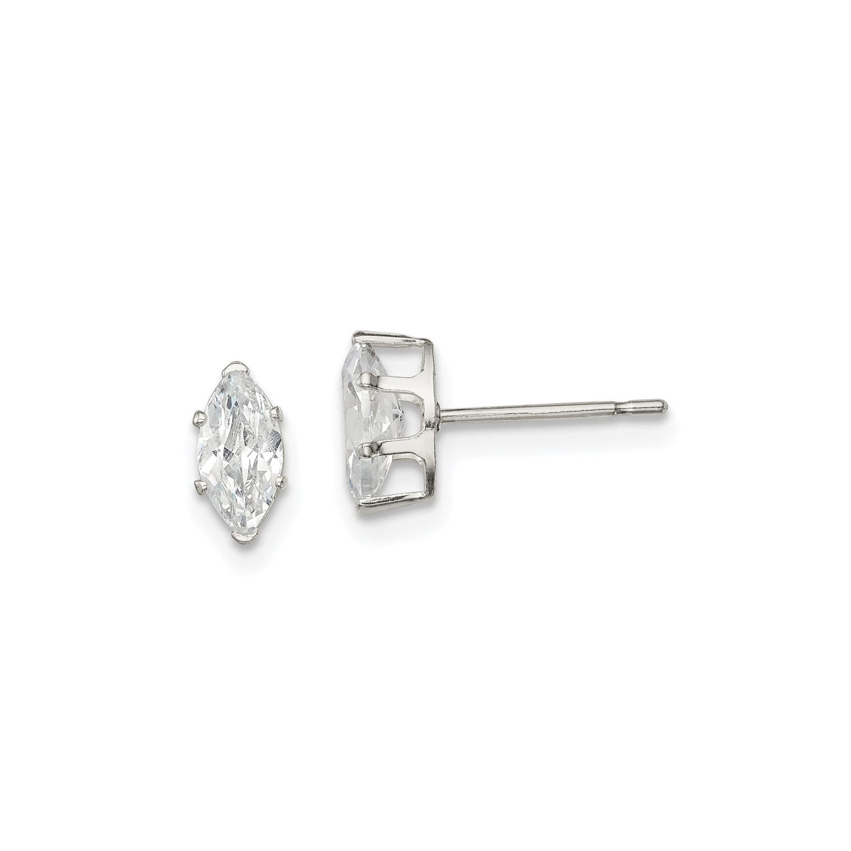 Sterling Silver Marquise Cut Stud Earrings with Cubic Zirconia, Minimalist Prong Setting Design