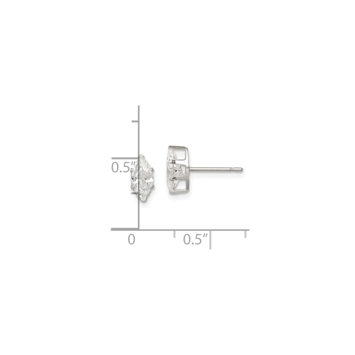 Sterling Silver Stud Earrings with Cubic Zirconia, Marquise Cut, Minimalist Modern Style
