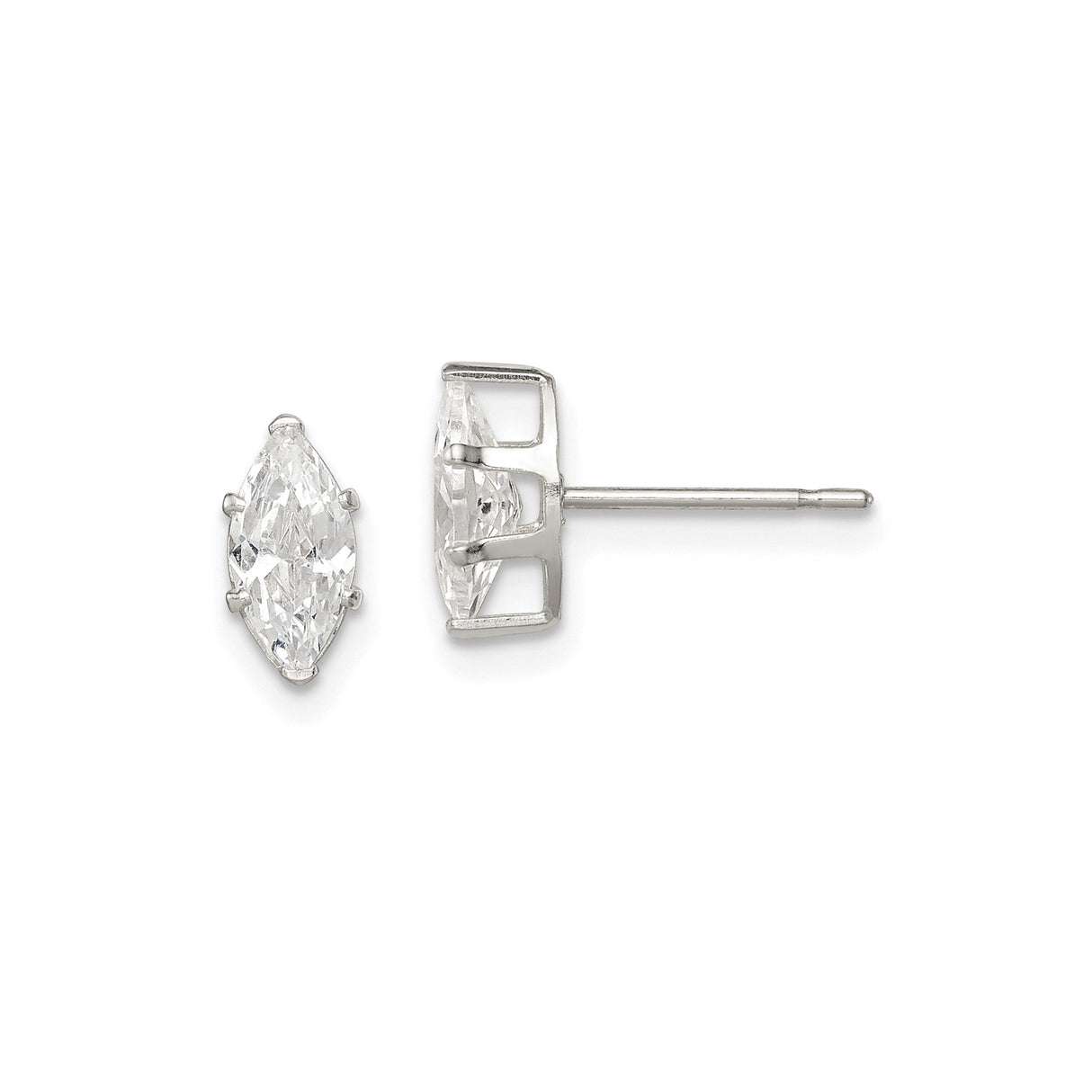 Sterling Silver Stud Earrings with Cubic Zirconia, Marquise Cut, Minimalist Modern Style