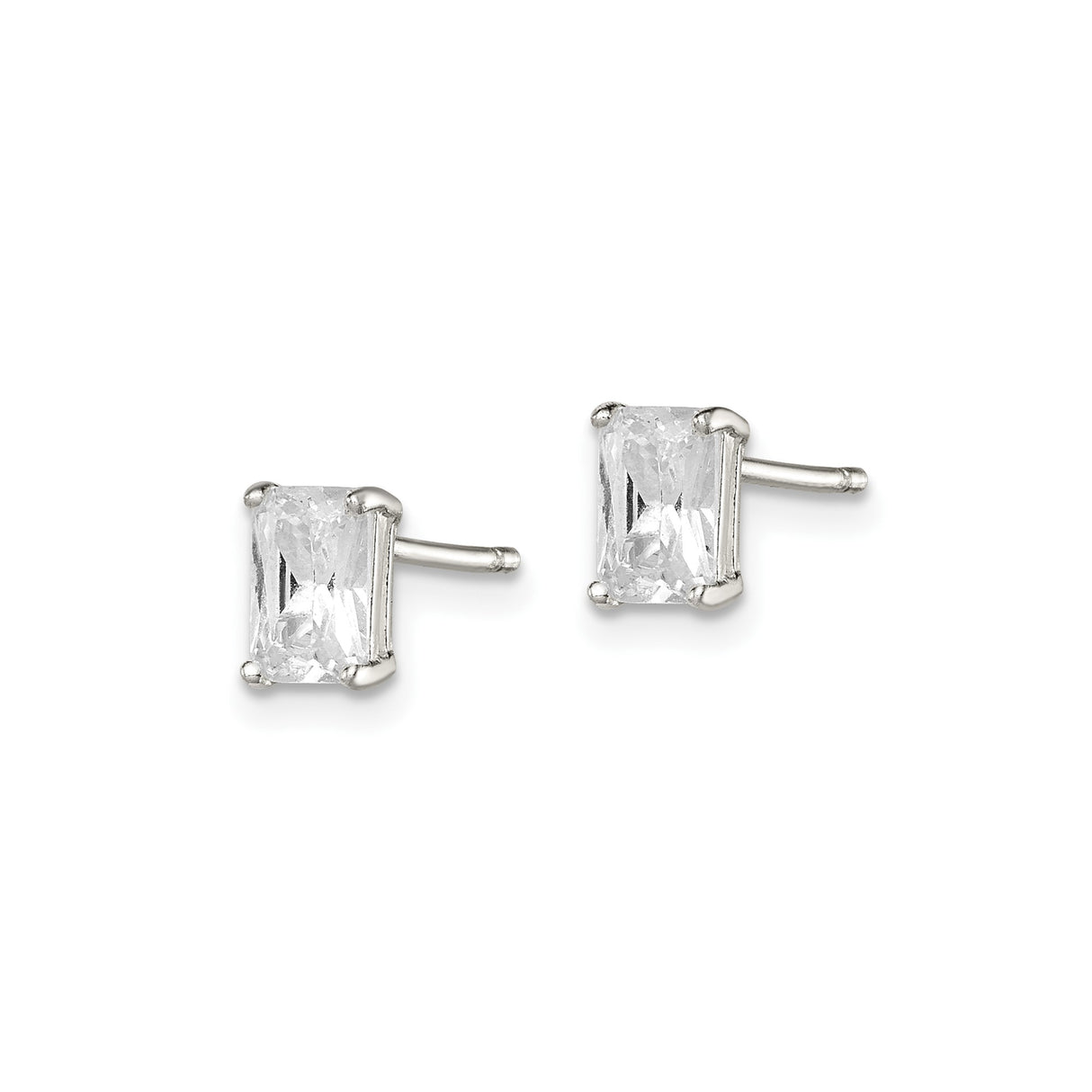 Sterling Silver Stud Earrings with Rectangular Cut Cubic Zirconia, Minimalist Modern Style
