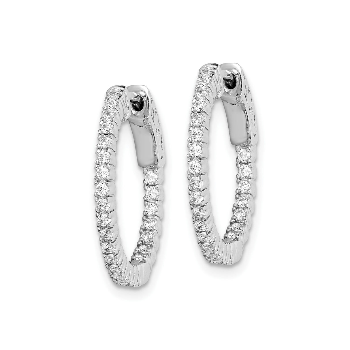 Sterling Silver Hoop Earrings with Cubic Zirconia, Ribbed Texture Oval Hoops with Scroll Latch Back