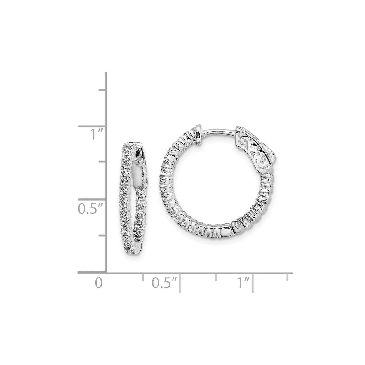 Sterling Silver Hoop Earrings with Cubic Zirconia, Ribbed Texture Oval Hoops with Scroll Latch Back