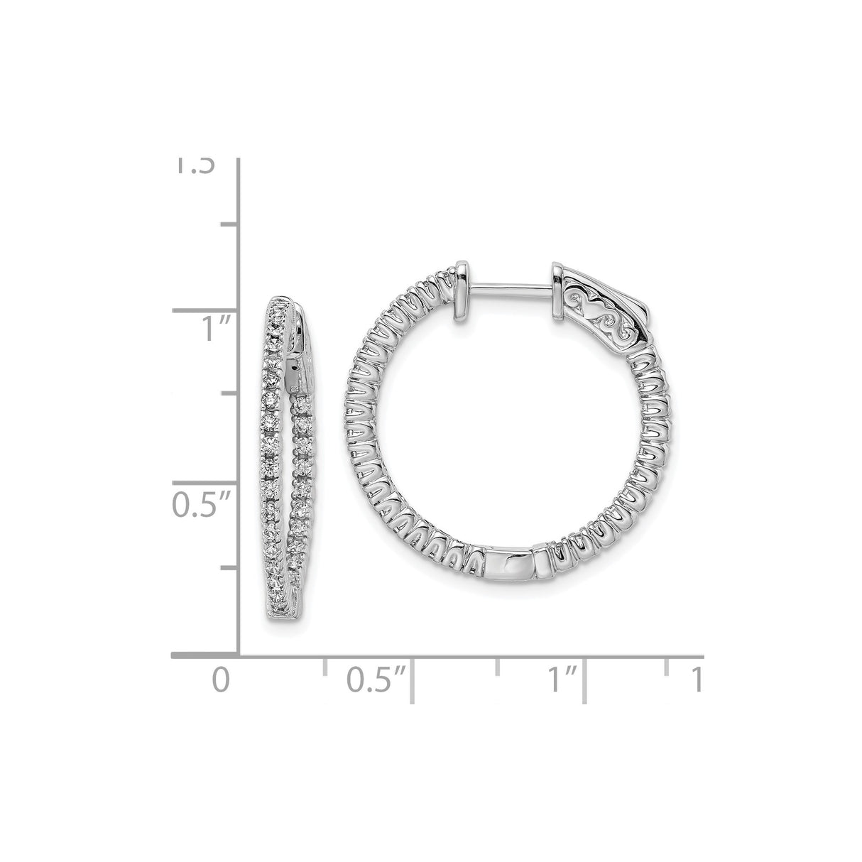 Sterling Silver Hoop Earrings with Double Row Cubic Zirconia, Clasp Closure, Timeless Round Design