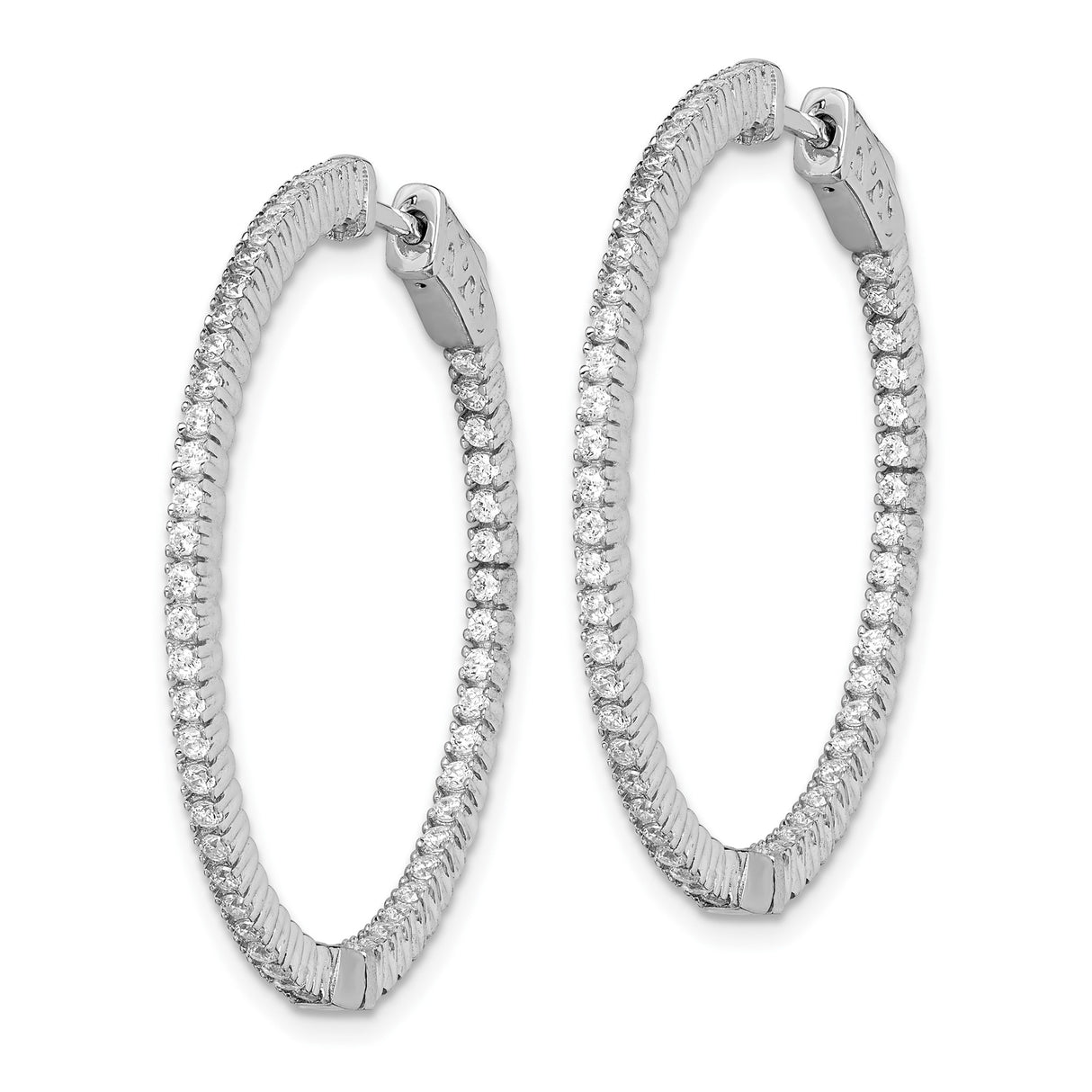 Sterling Silver Hoop Earrings with Cubic Zirconia and Textured Design for Women