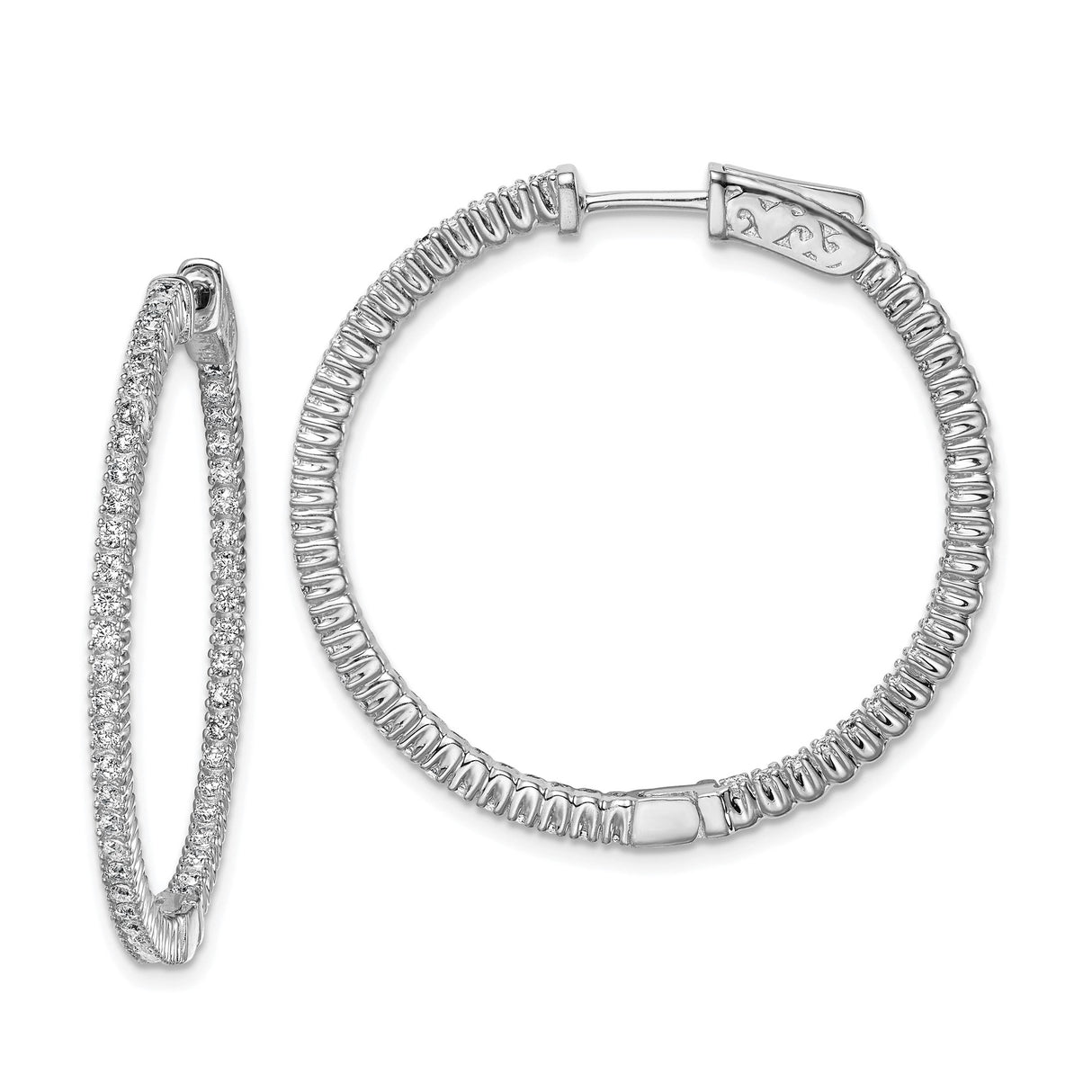 Sterling Silver Hoop Earrings with Cubic Zirconia and Textured Design for Women