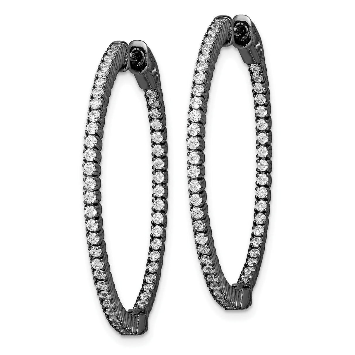 Sterling Silver Hoop Earrings with Cubic Zirconia, Black Plated, Textured Scroll Design
