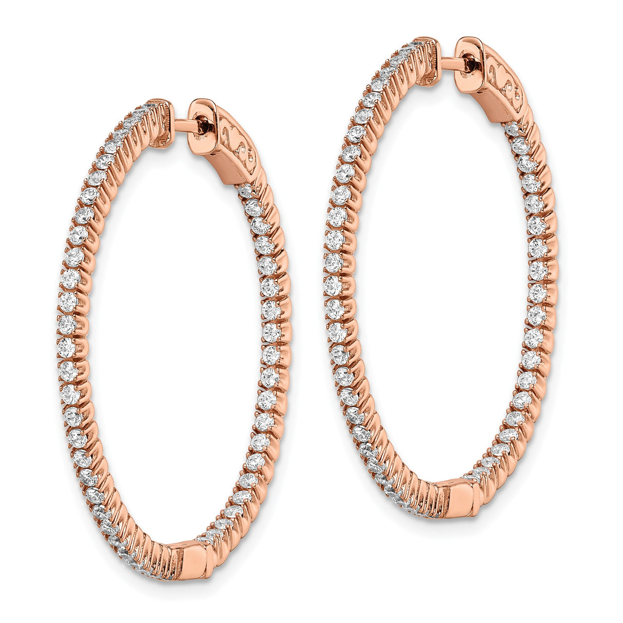 Sterling Silver Rose Gold Plated Hoop Earrings with Cubic Zirconia and Textured Design