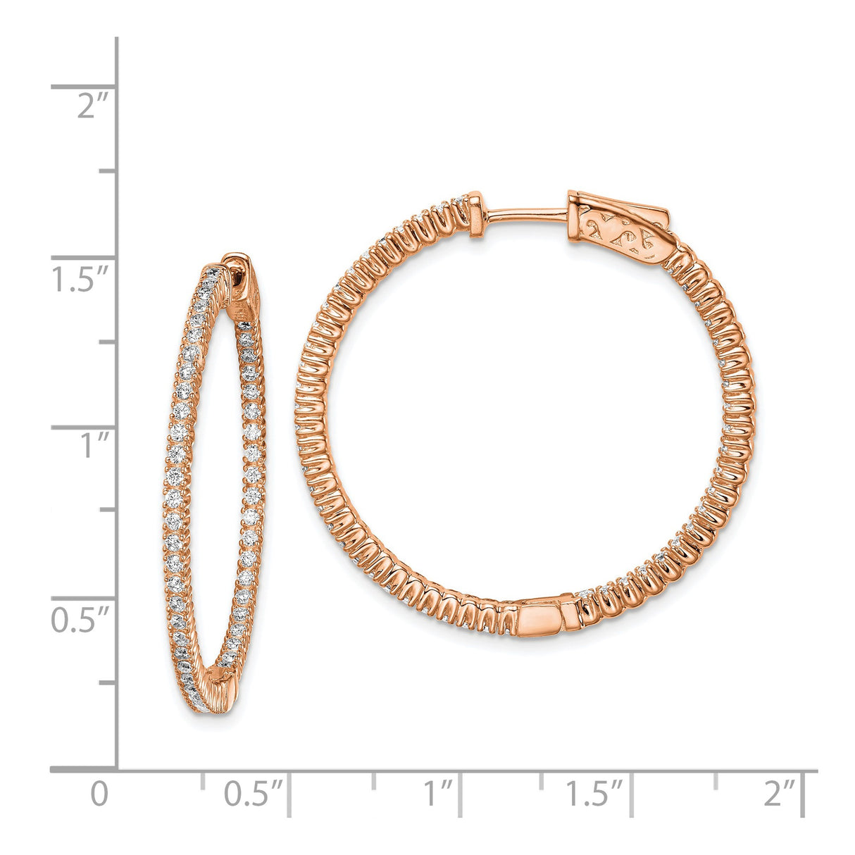 Sterling Silver Rose Gold Plated Hoop Earrings with Cubic Zirconia and Textured Design