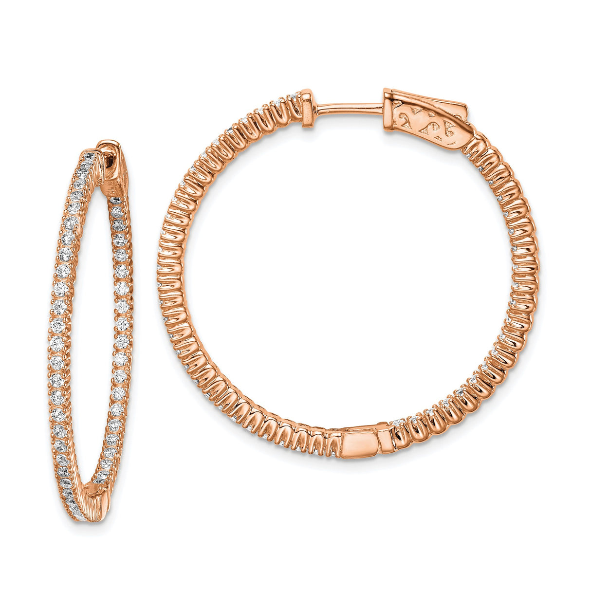 Sterling Silver Rose Gold Plated Hoop Earrings with Cubic Zirconia and Textured Design