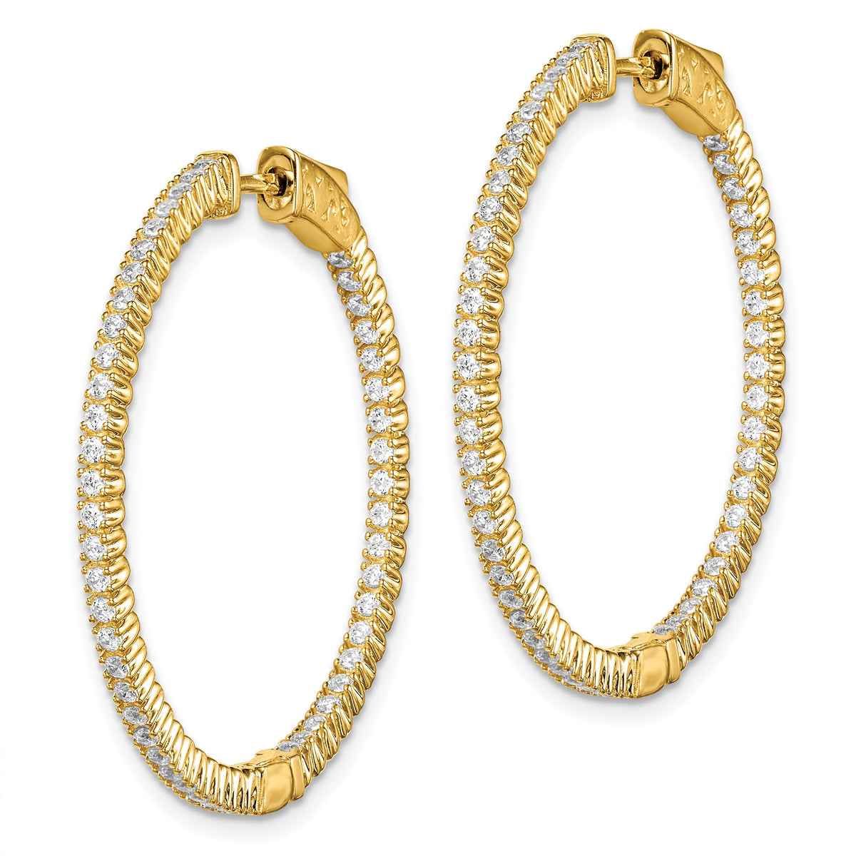 Sterling Silver Gold Plated Hoop Earrings with Cubic Zirconia, Textured Modern Design