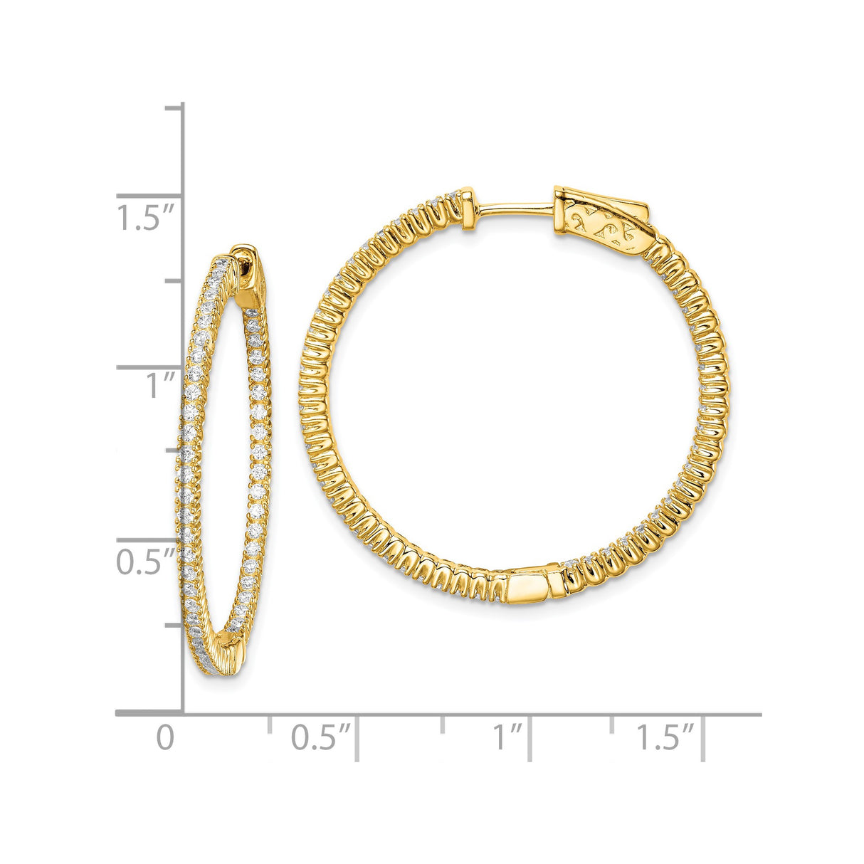 Sterling Silver Gold Plated Hoop Earrings with Cubic Zirconia, Textured Modern Design