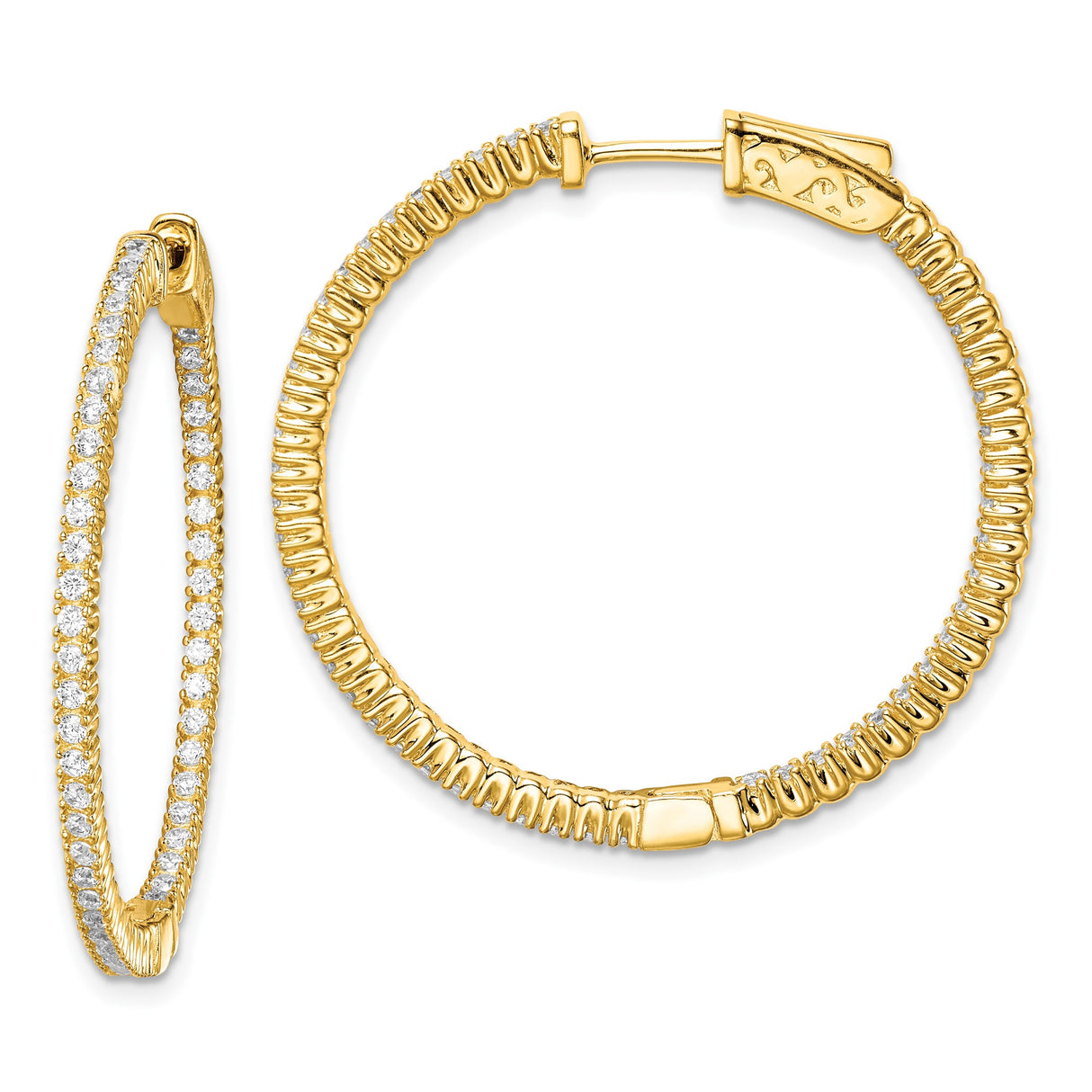 Sterling Silver Gold Plated Hoop Earrings with Cubic Zirconia, Textured Modern Design