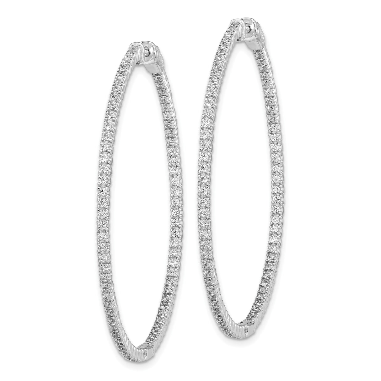 Sterling Silver Hoop Earrings with Cubic Zirconia and Textured Front Design
