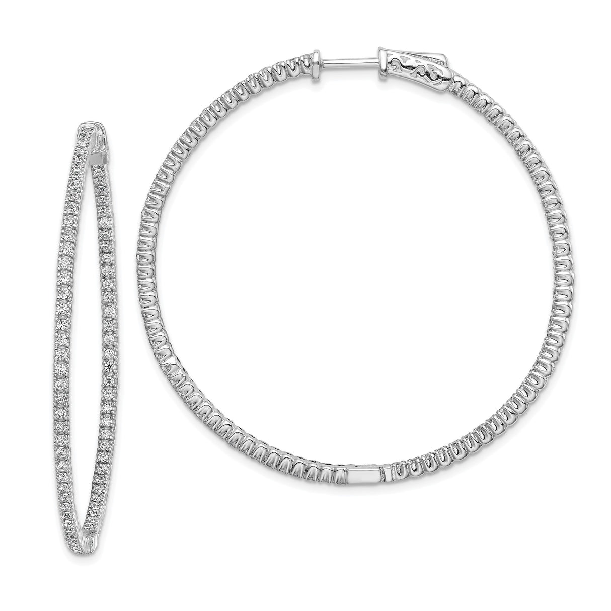 Sterling Silver Hoop Earrings with Cubic Zirconia and Textured Front Design