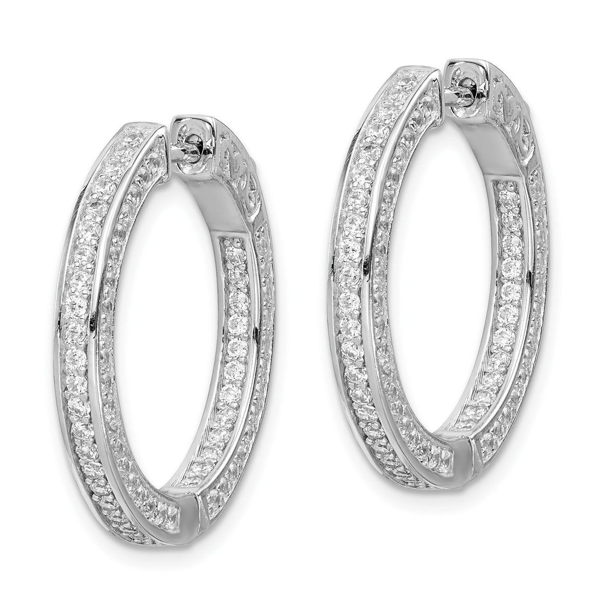 Sterling Silver Hoop Earrings with Double Row Cubic Zirconia, Channel Set Round Design
