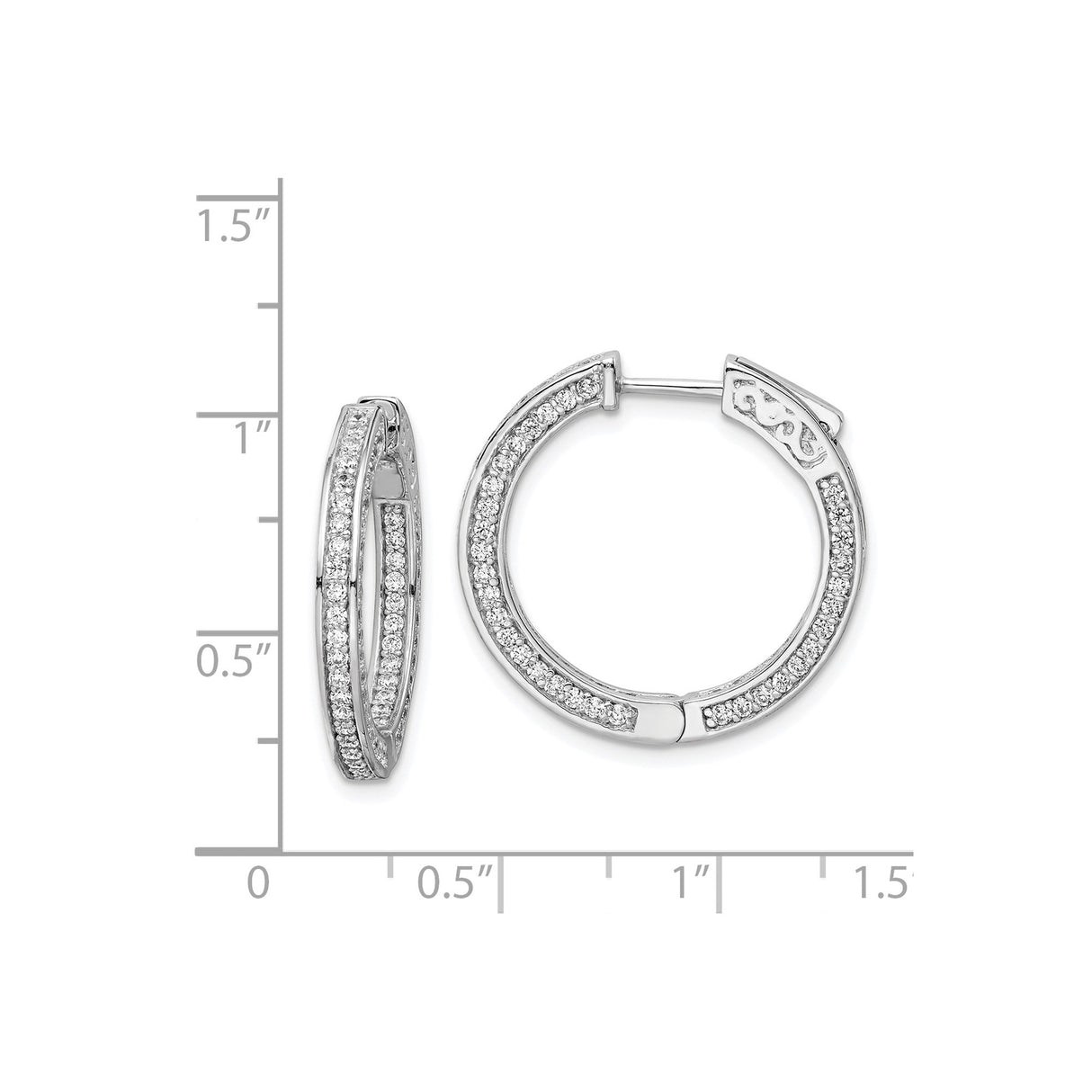 Sterling Silver Hoop Earrings with Double Row Cubic Zirconia, Channel Set Round Design
