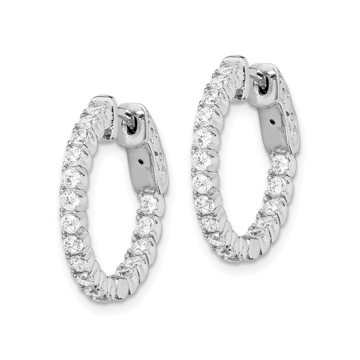 Sterling Silver Hoop Earrings with Cubic Zirconia and Scroll Design Back