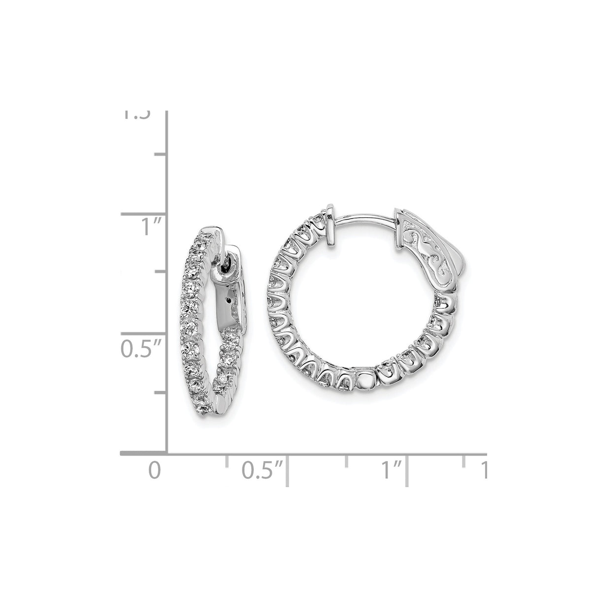 Sterling Silver Hoop Earrings with Cubic Zirconia and Scroll Design Back