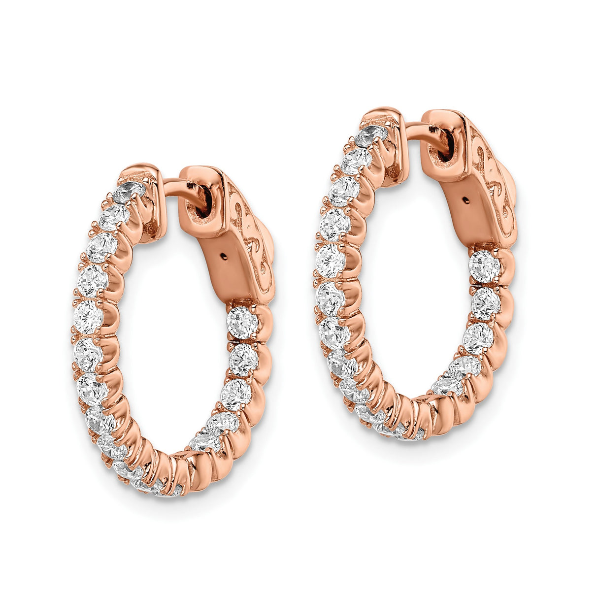 Sterling Silver Rose Gold Plated Hoop Earrings with Cubic Zirconia, Lightweight Formal Design