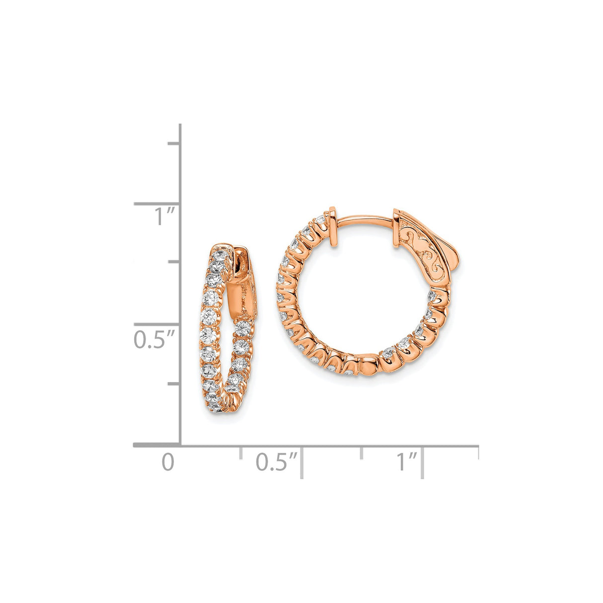 Sterling Silver Rose Gold Plated Hoop Earrings with Cubic Zirconia, Lightweight Formal Design