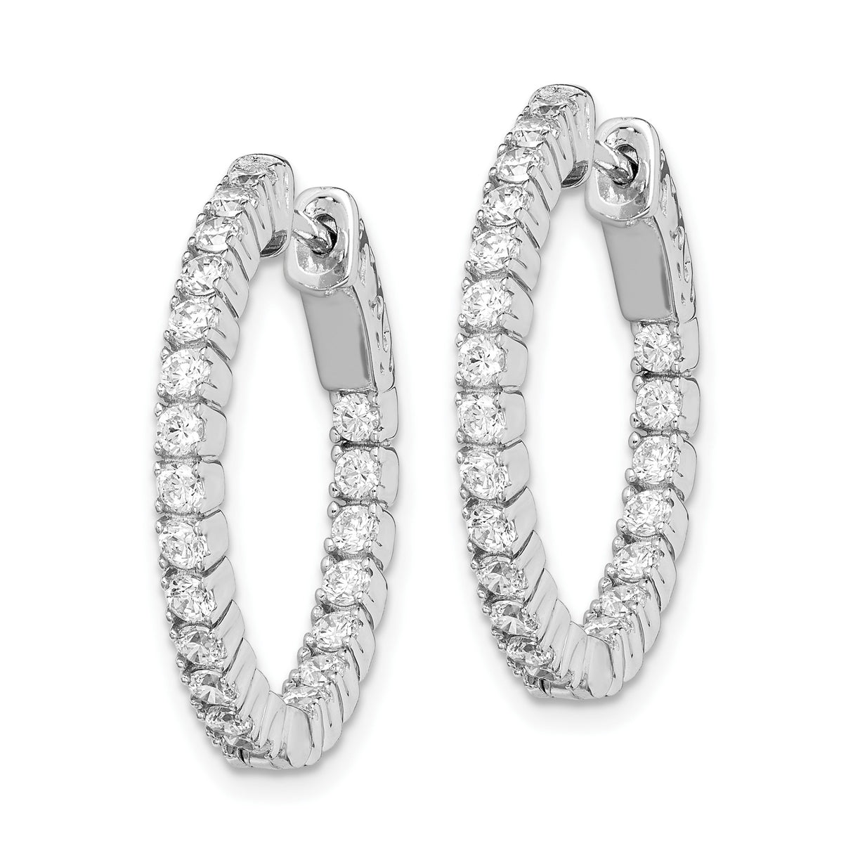 Sterling Silver Hoop Earrings with Cubic Zirconia in Shared Prong Setting