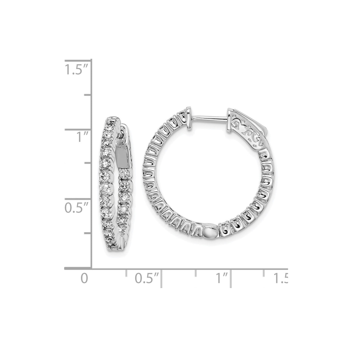 Sterling Silver Hoop Earrings with Cubic Zirconia in Shared Prong Setting