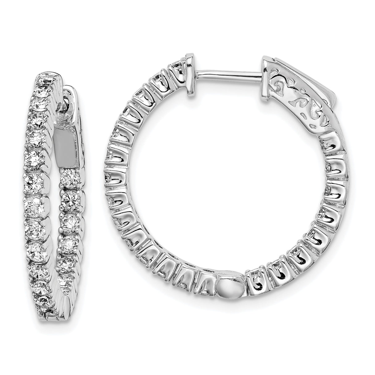 Sterling Silver Hoop Earrings with Cubic Zirconia in Shared Prong Setting