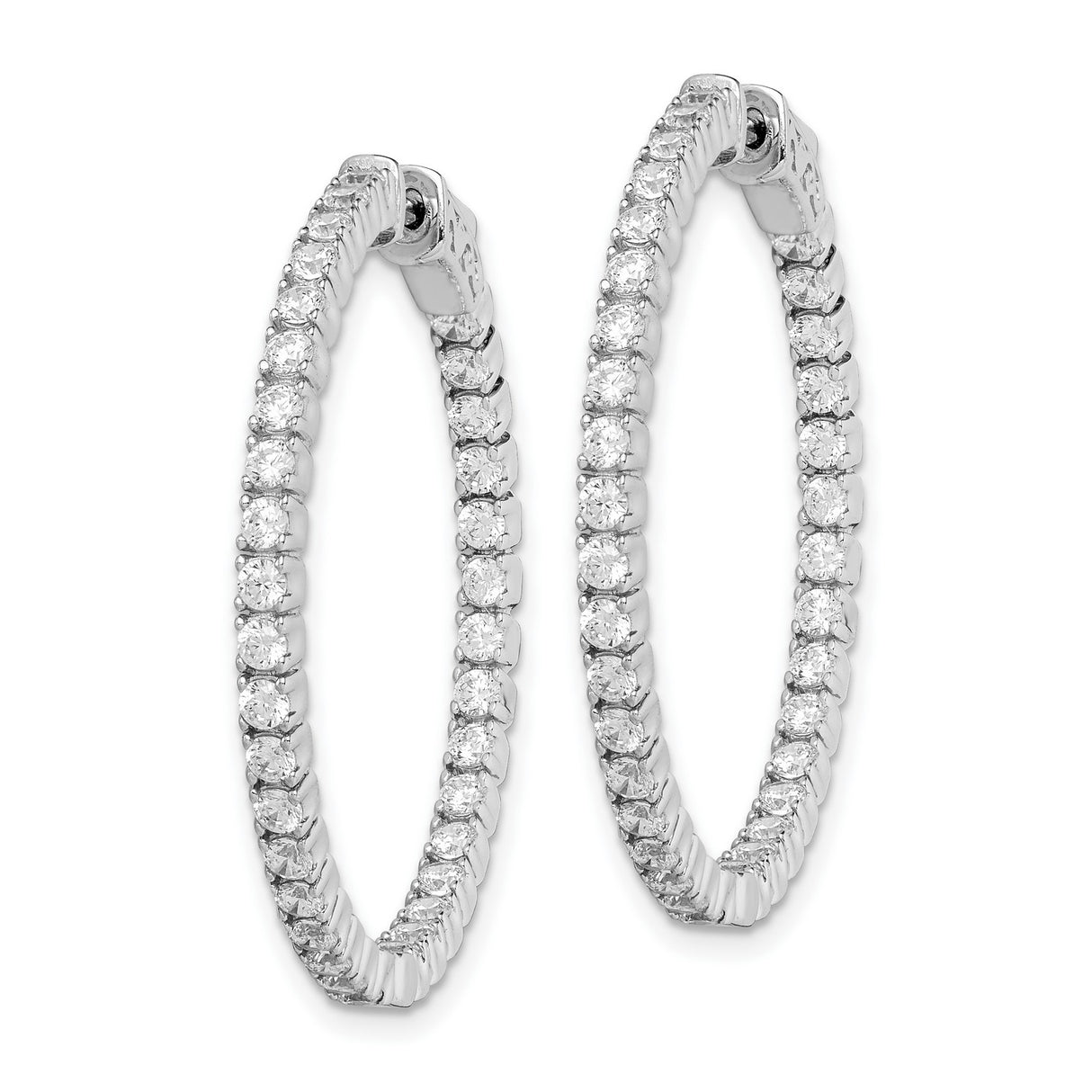 Sterling Silver Hoop Earrings with Cubic Zirconia Accents, Classic Round Design, Hinged Clasp