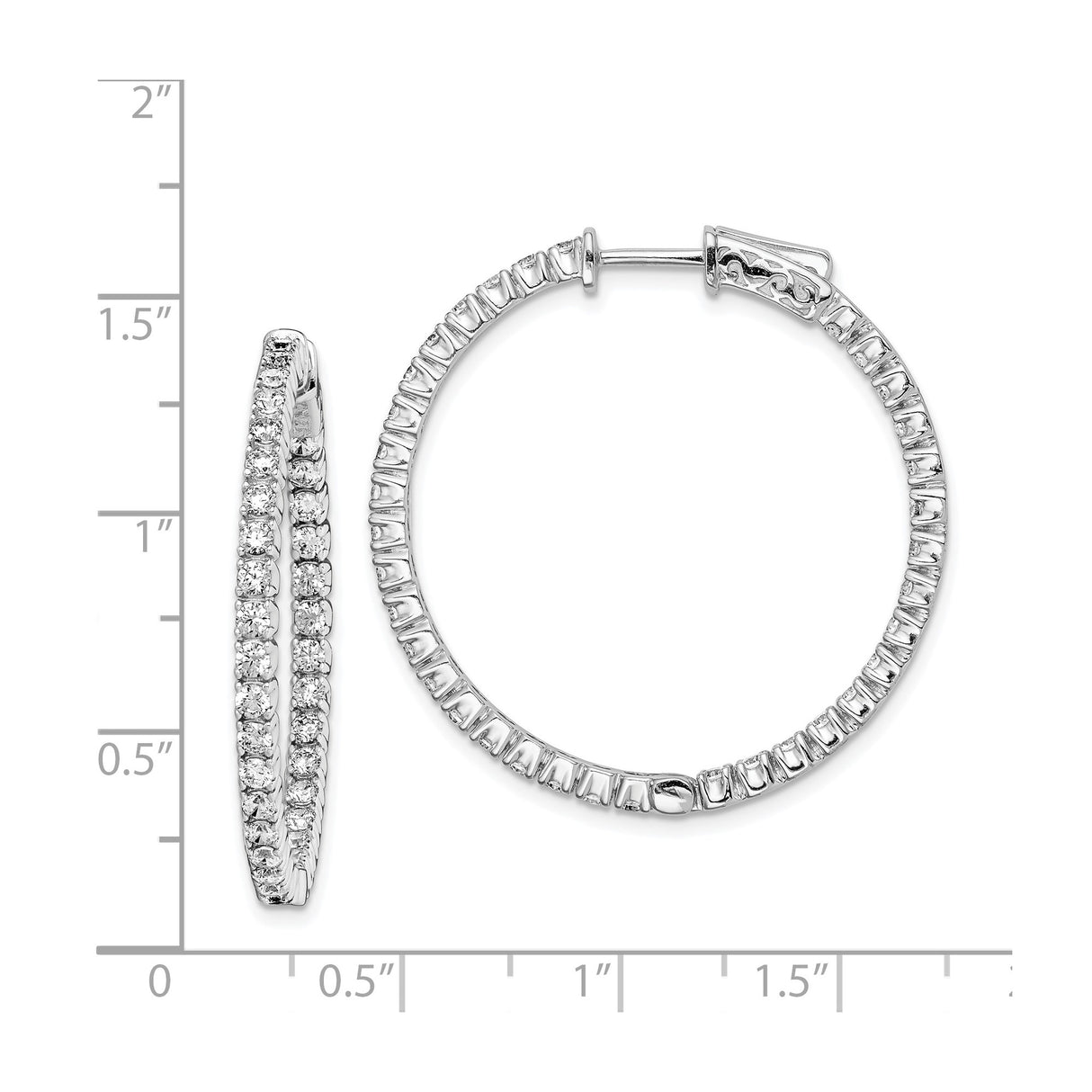 Sterling Silver Hoop Earrings with Cubic Zirconia Accents, Classic Round Design, Hinged Clasp
