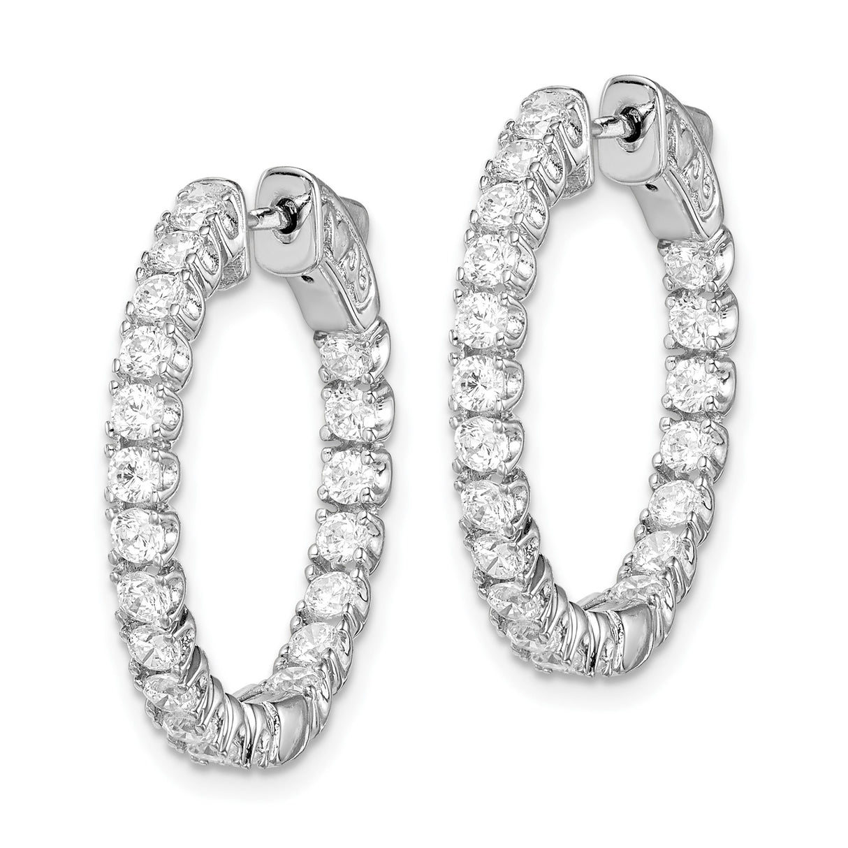 Sterling Silver Hoop Earrings with Round Cut Cubic Zirconia in Prong Setting