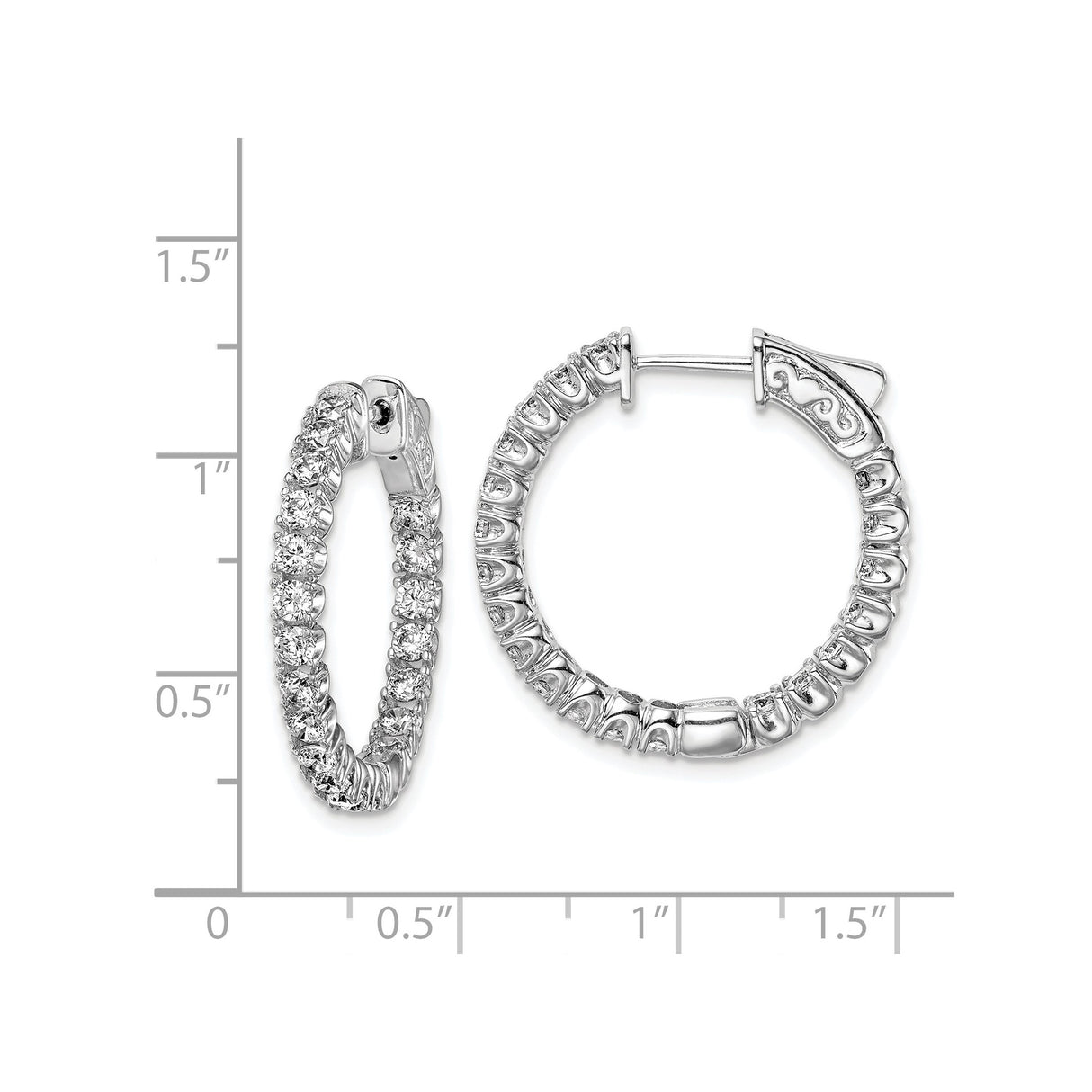 Sterling Silver Hoop Earrings with Round Cut Cubic Zirconia in Prong Setting