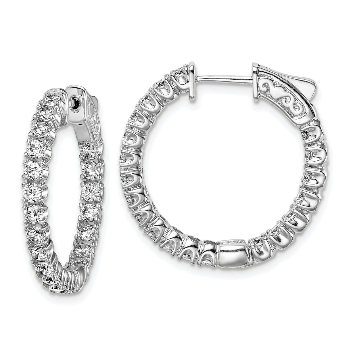 Sterling Silver Hoop Earrings with Round Cut Cubic Zirconia in Prong Setting