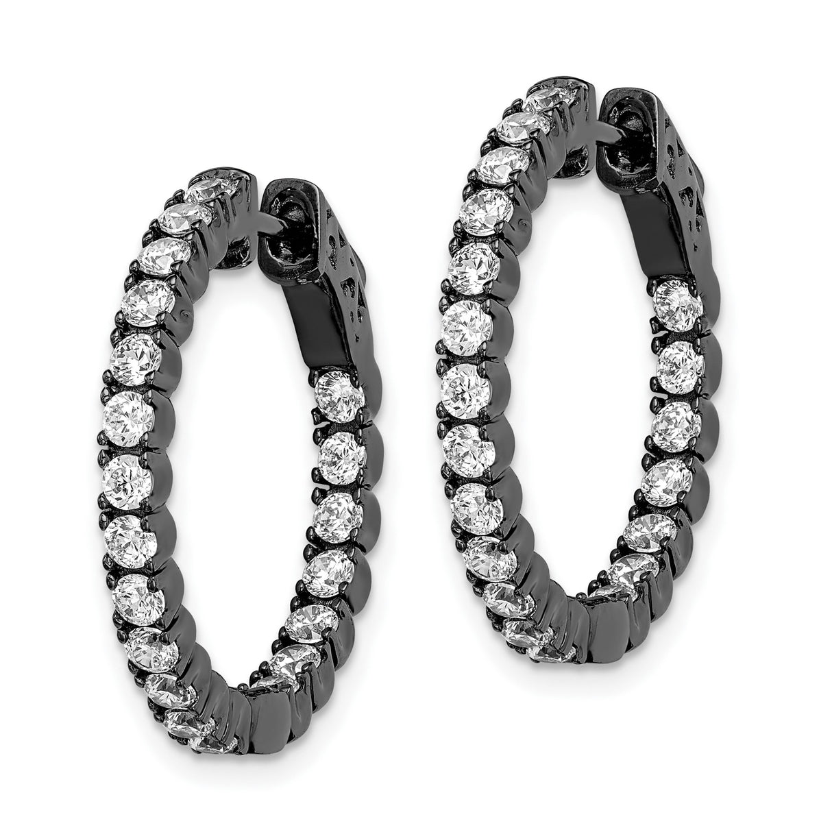 Sterling Silver Black Plated Hoop Earrings with Cubic Zirconia, Modern Front-Facing Design