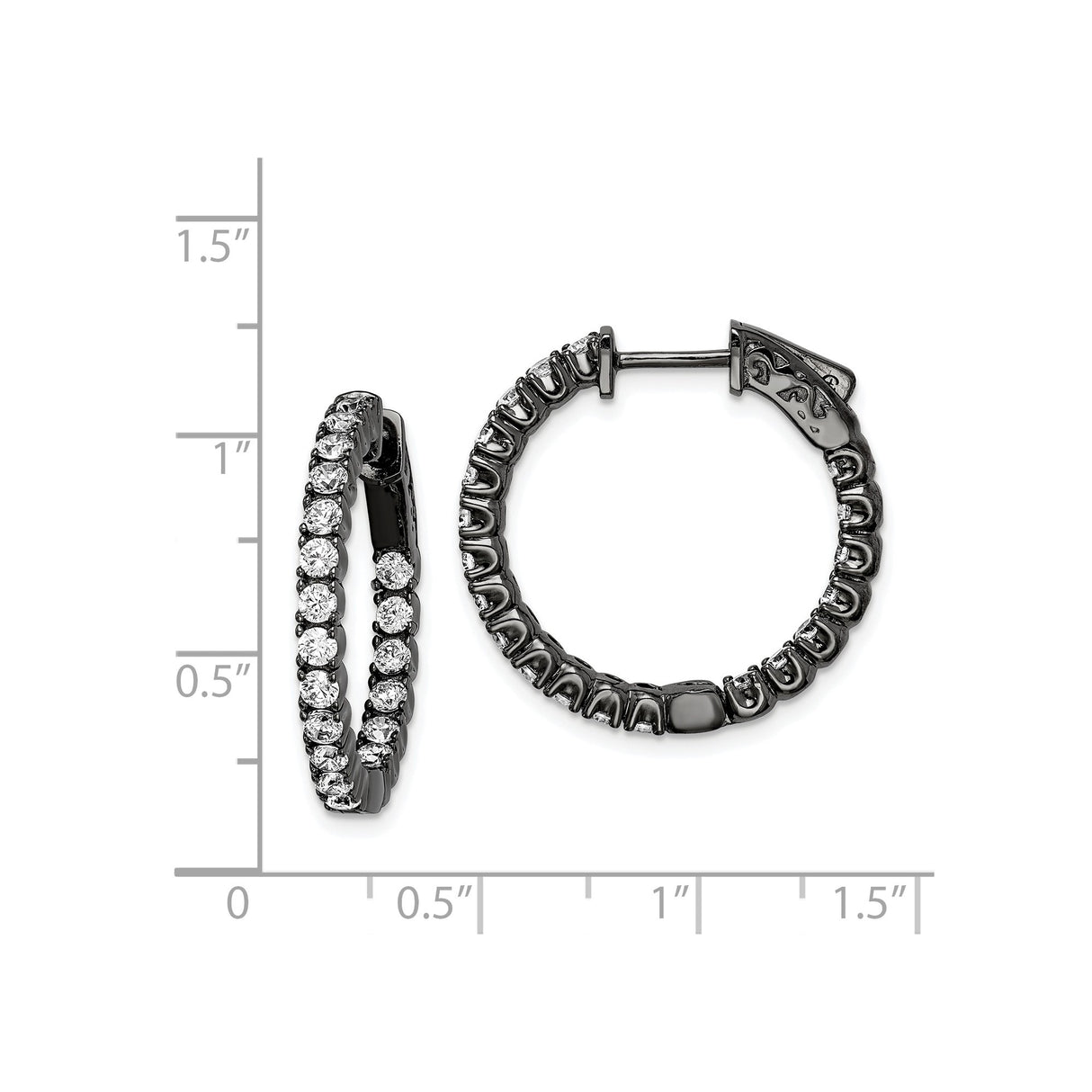 Sterling Silver Black Plated Hoop Earrings with Cubic Zirconia, Modern Front-Facing Design