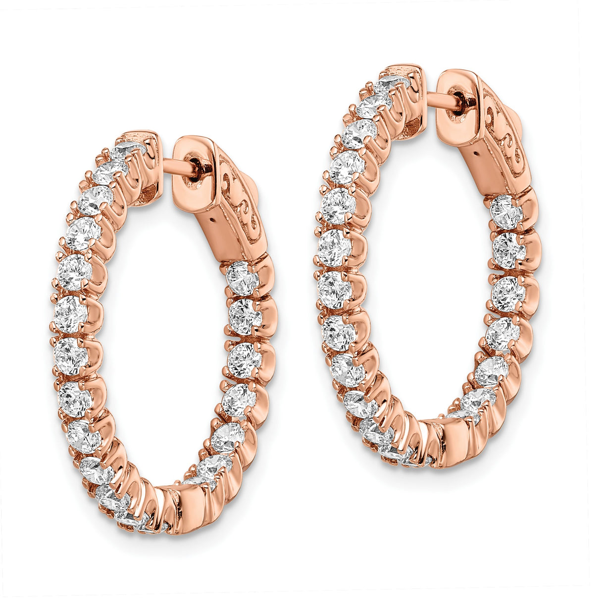 Sterling Silver Rose Gold Plated Hoop Earrings with Cubic Zirconia, Evening Fashion Jewelry