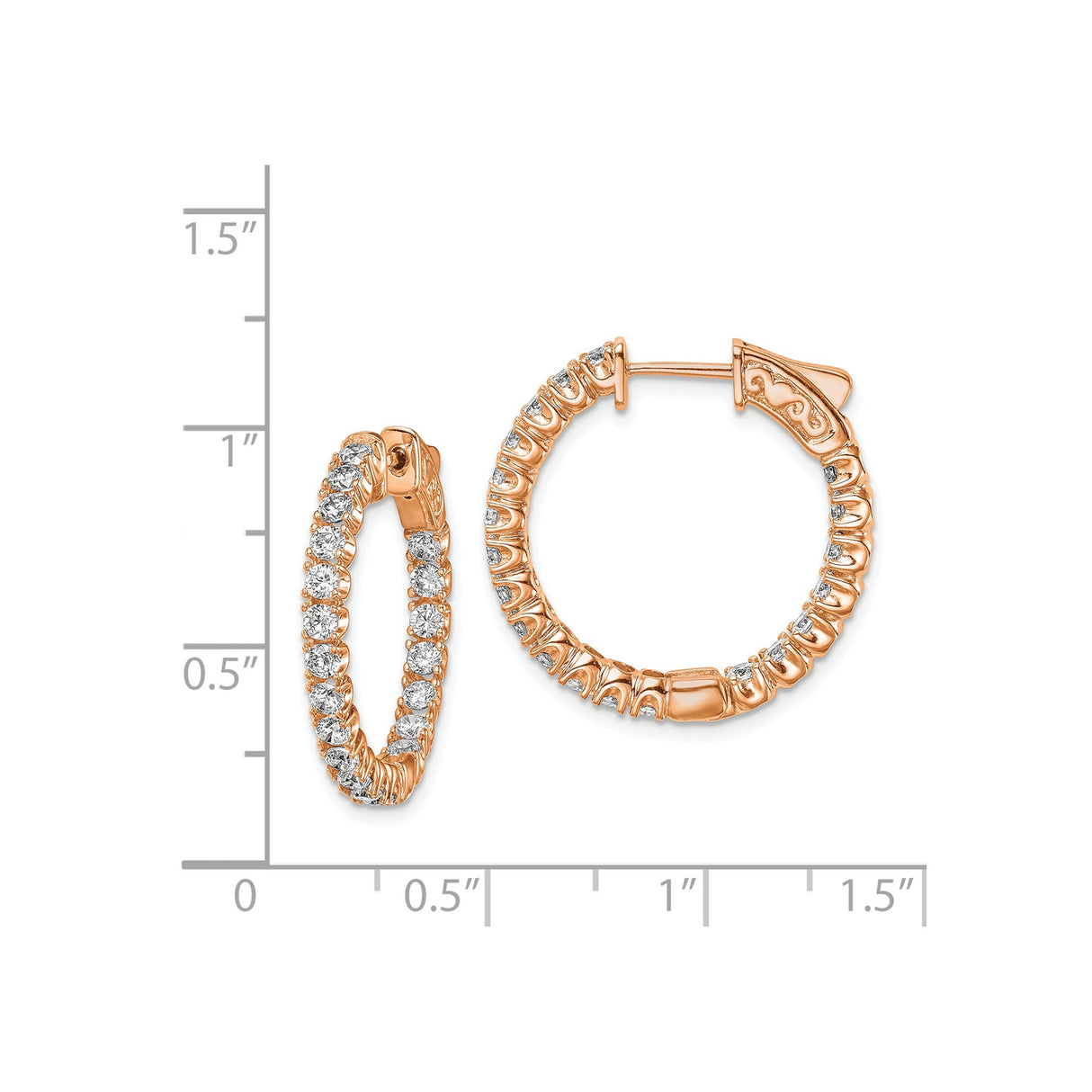 Sterling Silver Rose Gold Plated Hoop Earrings with Cubic Zirconia, Evening Fashion Jewelry