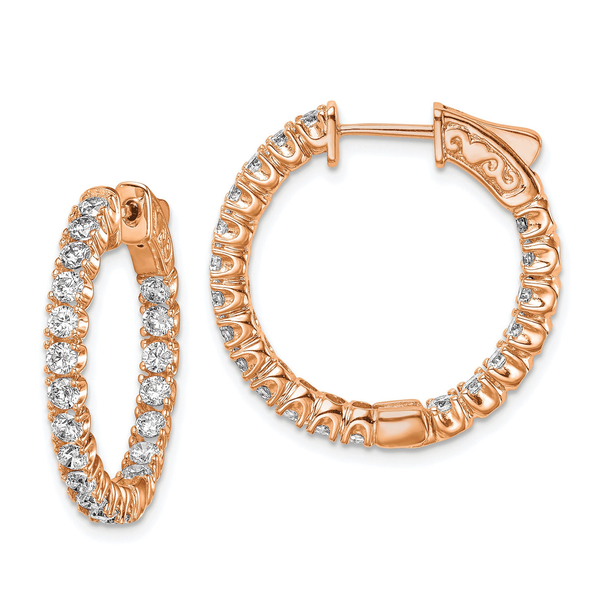 Sterling Silver Rose Gold Plated Hoop Earrings with Cubic Zirconia, Evening Fashion Jewelry