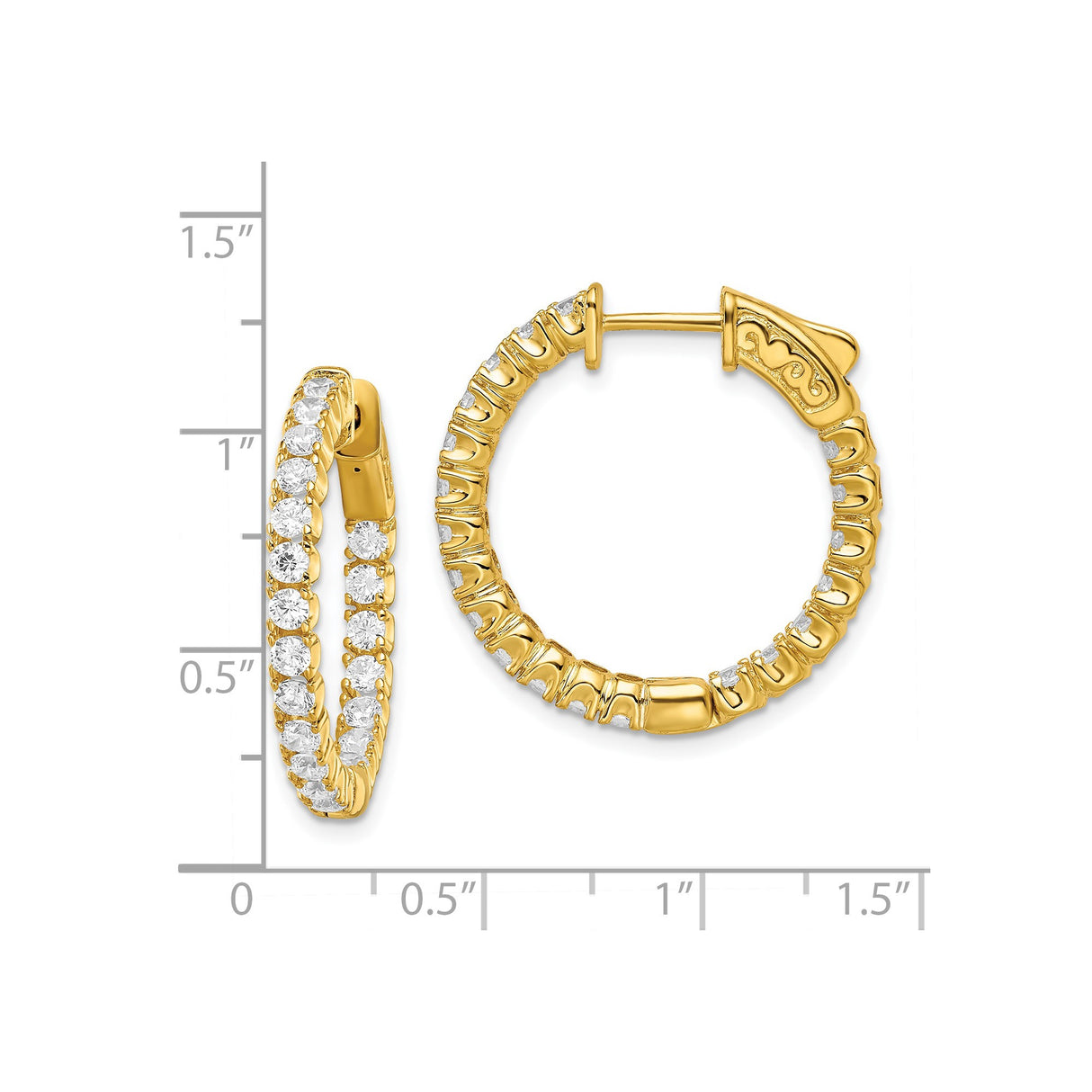 Sterling Silver Hoop Earrings with Round Cut Cubic Zirconia, Prong Set, Latch Back Closure