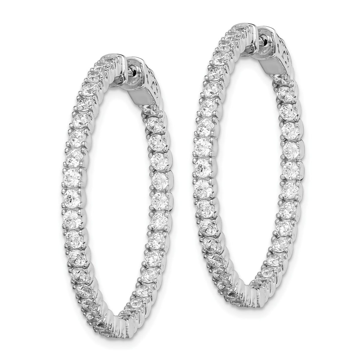 Sterling Silver Hoop Earrings with Cubic Zirconia, Prong Set In and Out Style