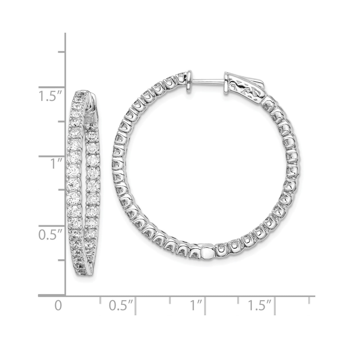 Sterling Silver Hoop Earrings with Cubic Zirconia, Prong Set In and Out Style