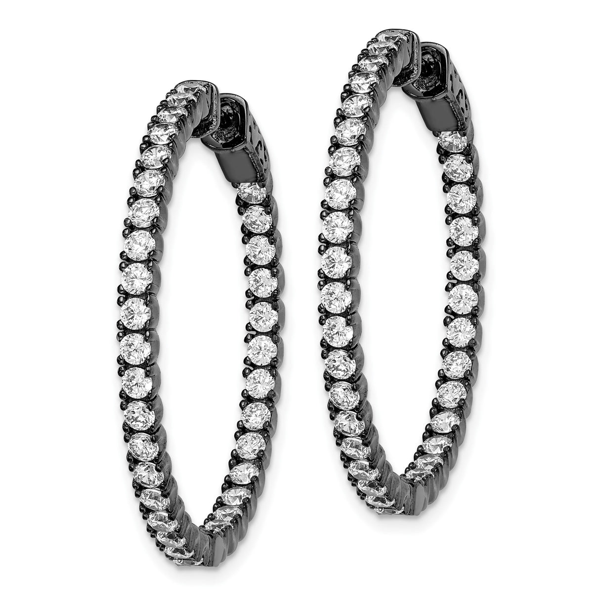 Sterling Silver Hoop Earrings with Clear Cubic Zirconia, Inside Out Round Cut Design
