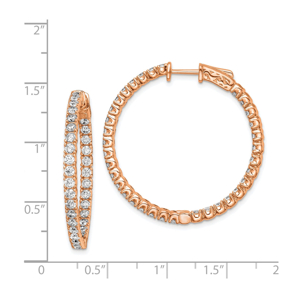 Sterling Silver Hoop Earrings with Cubic Zirconia, Rose Gold Finish, Modern Double Row Design