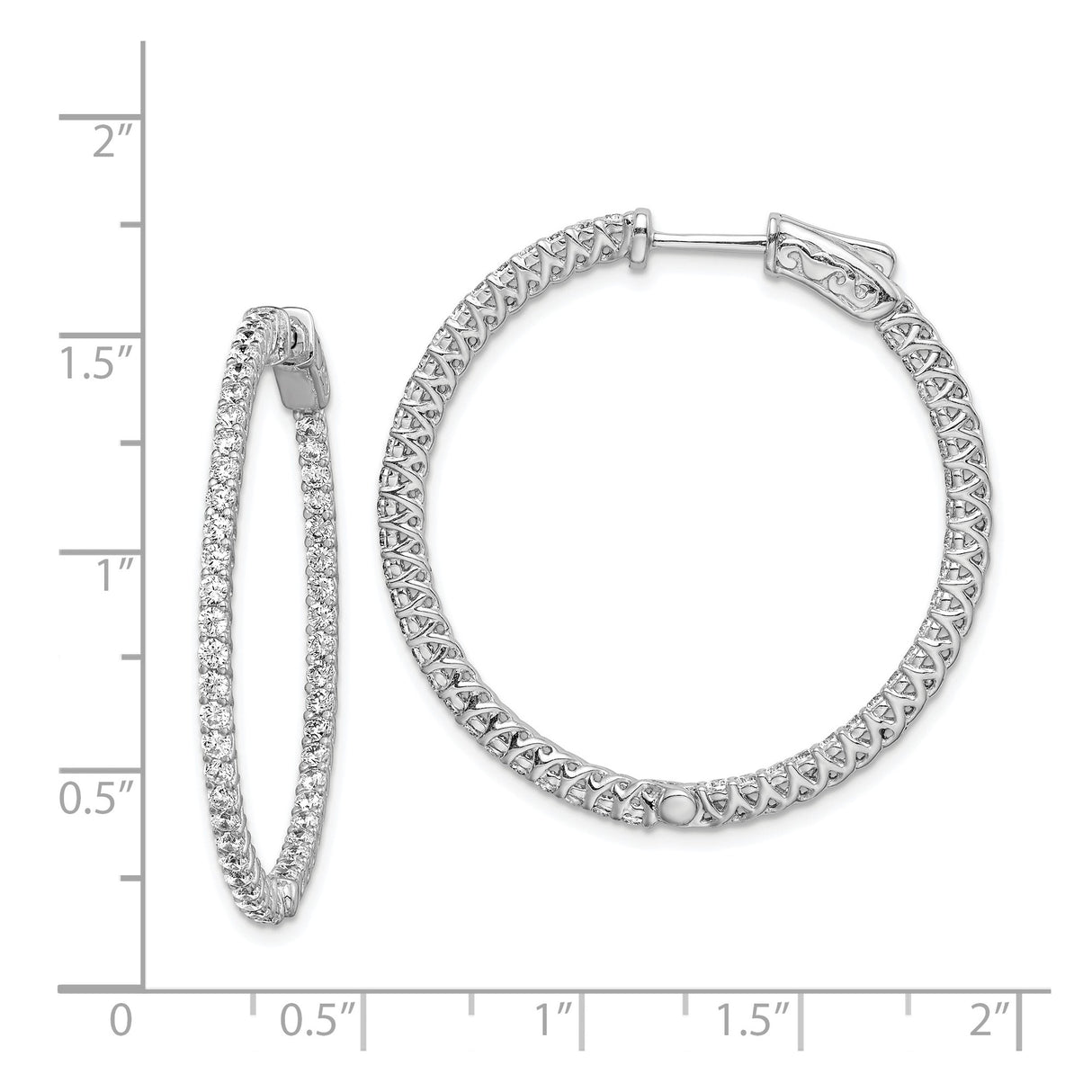 Sterling Silver Hoop Earrings with Cubic Zirconia, Crisscross Textured Design