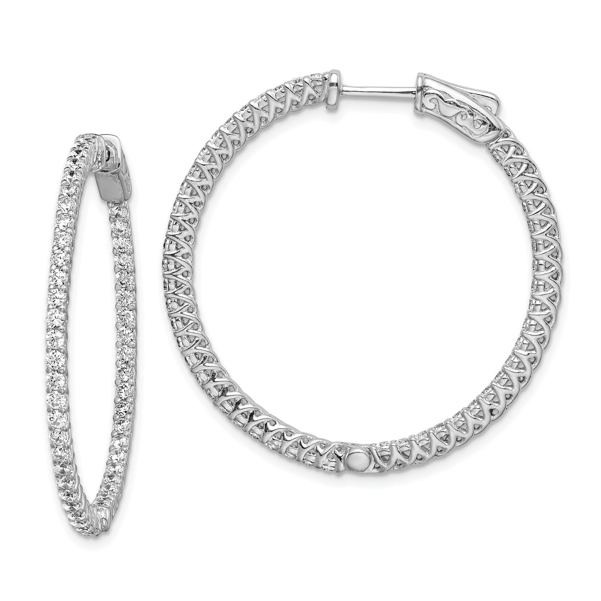 Sterling Silver Hoop Earrings with Cubic Zirconia, Crisscross Textured Design