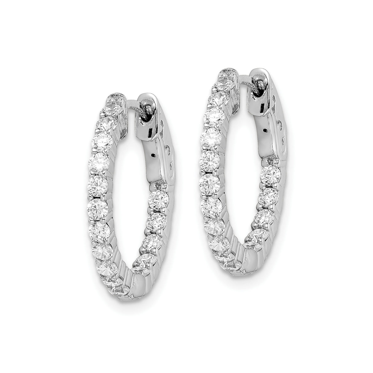 Sterling Silver Hoop Earrings with Round Cut Cubic Zirconia and Textured Inner Design