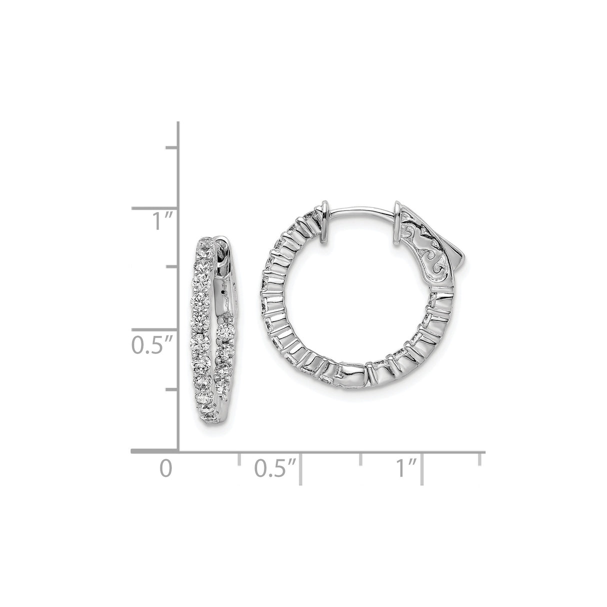 Sterling Silver Hoop Earrings with Round Cut Cubic Zirconia and Textured Inner Design