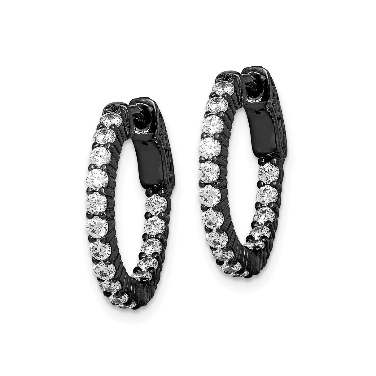 Sterling Silver Hoop Earrings with Clear Cubic Zirconia, Black Plated, Modern Elegant Style