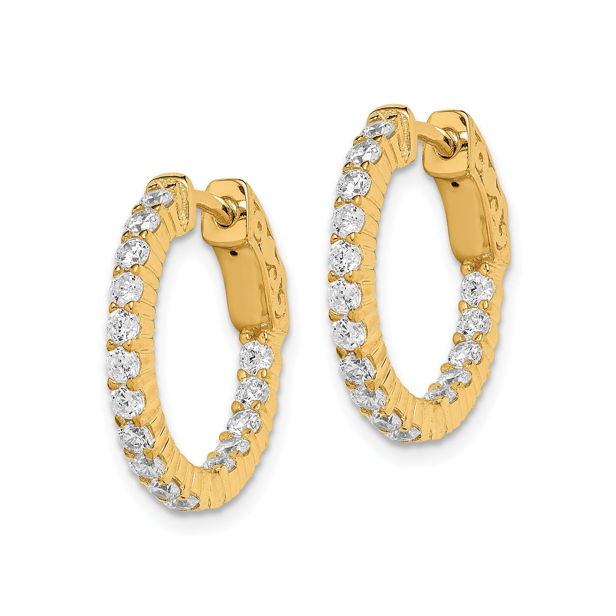 Sterling Silver Hoop Earrings with Cubic Zirconia and Textured Scrollwork Design