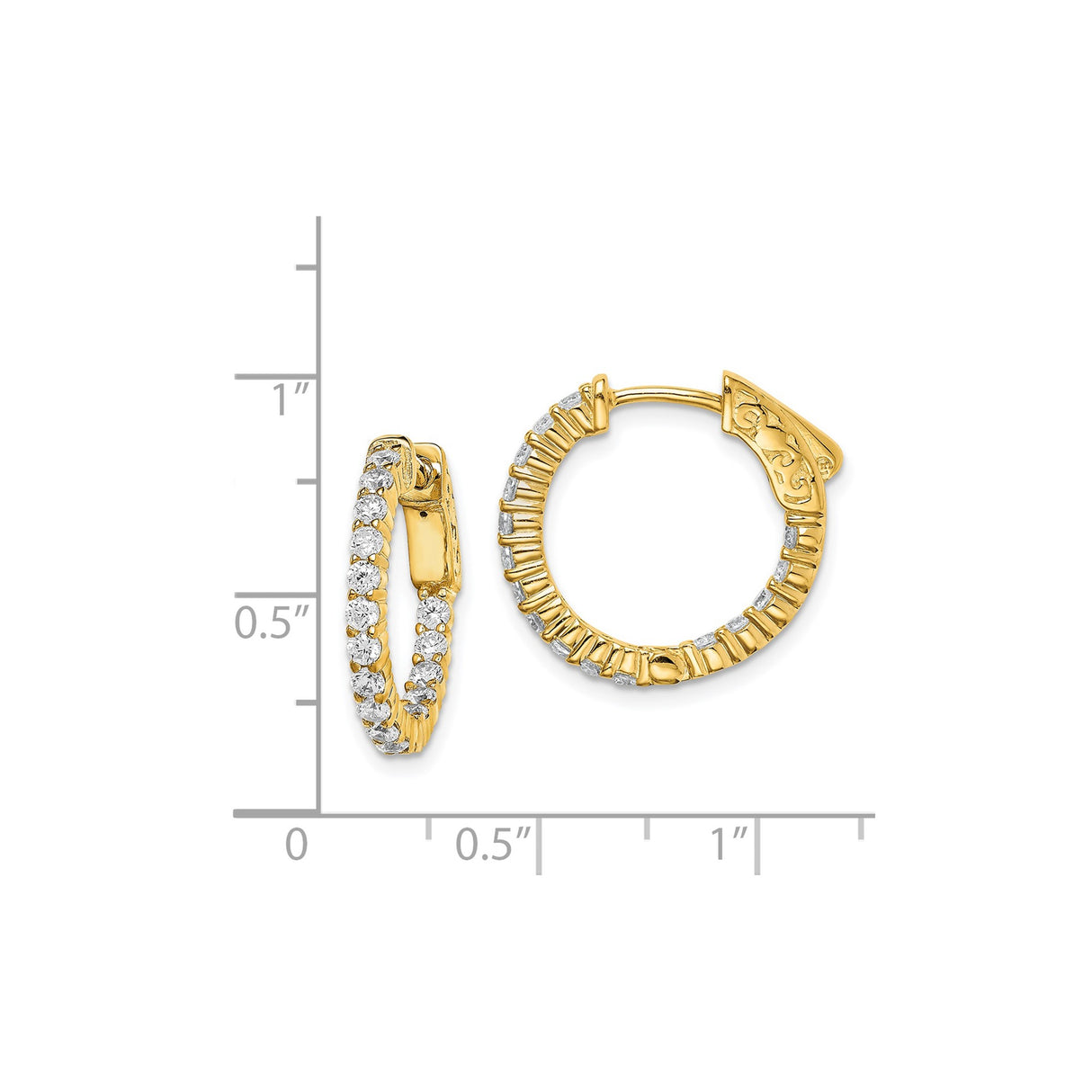 Sterling Silver Hoop Earrings with Cubic Zirconia and Textured Scrollwork Design