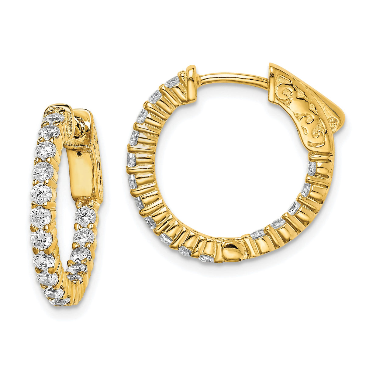 Sterling Silver Hoop Earrings with Cubic Zirconia and Textured Scrollwork Design